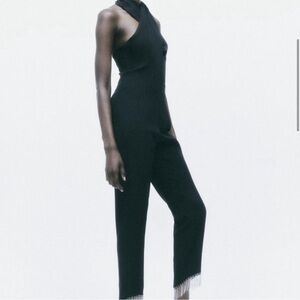 NWT Zara Rhinestone Fringe Halter Jumpsuit